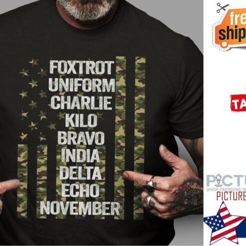 Foxtrot uniform charlie kilo bravo india delta echo November camo flag shirt