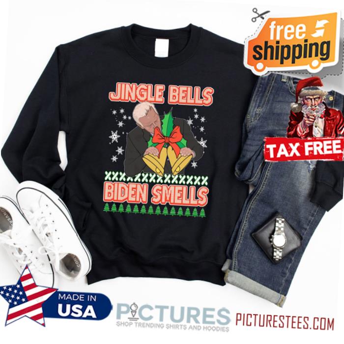 Funny Anti Biden Ugly Christmas Sweater Jingle Bells Biden Smells Republican Unisex Sweatshirt Xmas Gift For 2020 Conservative Republicans