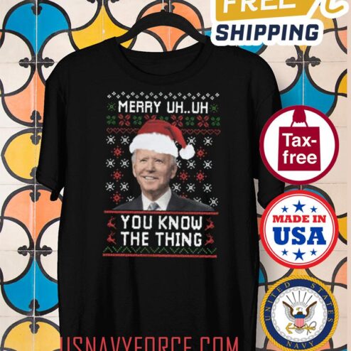 Funny Joe Biden Merry UH UH, Ugly Christmas Sweater, Joe Biden Happy Christmas Shirt (1)