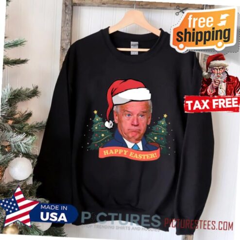 Funny Joe Biden Confused “Happy Easter” Christmas Sweater, Funny Christmas Crewneck, Funny Political Shirt Ugly Christmas Sweate