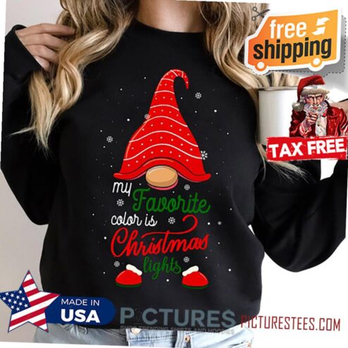 Gnome Christmas Shirt, My Favorite Color Is Christmas Lights Gnome Shirt, Funny Santa Gnome Family Matching, Christmas Lights Tee
