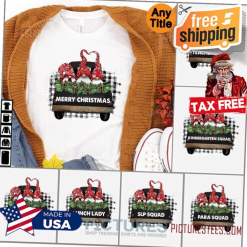 Gnome Truck Merry Christmas Teacher shirt, Teacher squad Christmas shirt, Customize Christmas Gift shirt for teacher