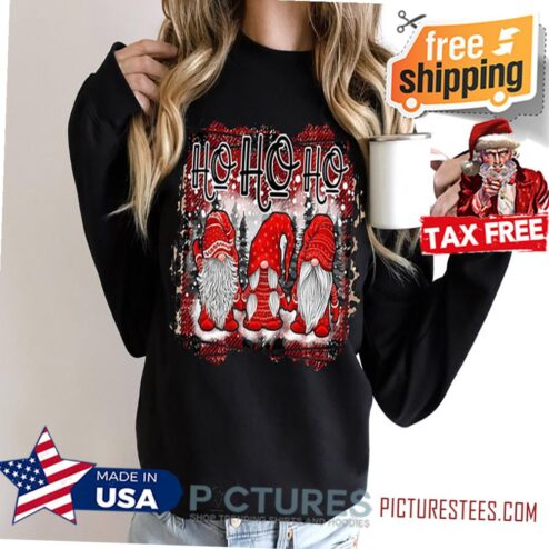 Ho Ho Ho Gnomes Christmas Sweater, Santa Gnome Sweater for Christmas, Gnomies Christmas Shirt, Plaid Christmas, Friends Gnomies Shirt