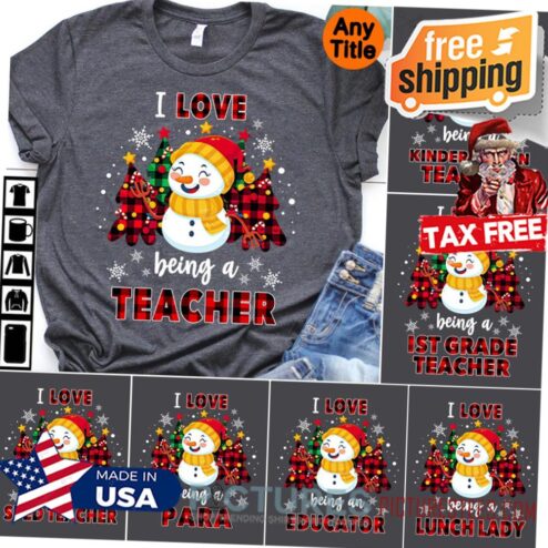 I Love Being A Teacher Christmas Snow Man Buffalo Plaid shirt, Love Teacher Christmas Gift shirt, Teacher Squad christmas shirt