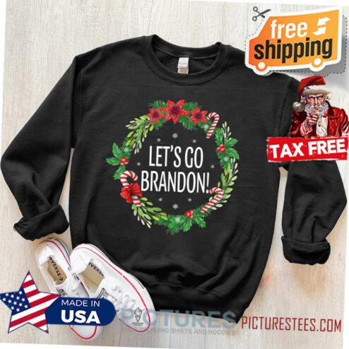 Let's Go Brandon Christmas Shirt, 2021 Republican Gifts, FJB Xmas T-Shirt, Christmas Wreath Sweater, Santa Claus Present, Claus Matching Tee