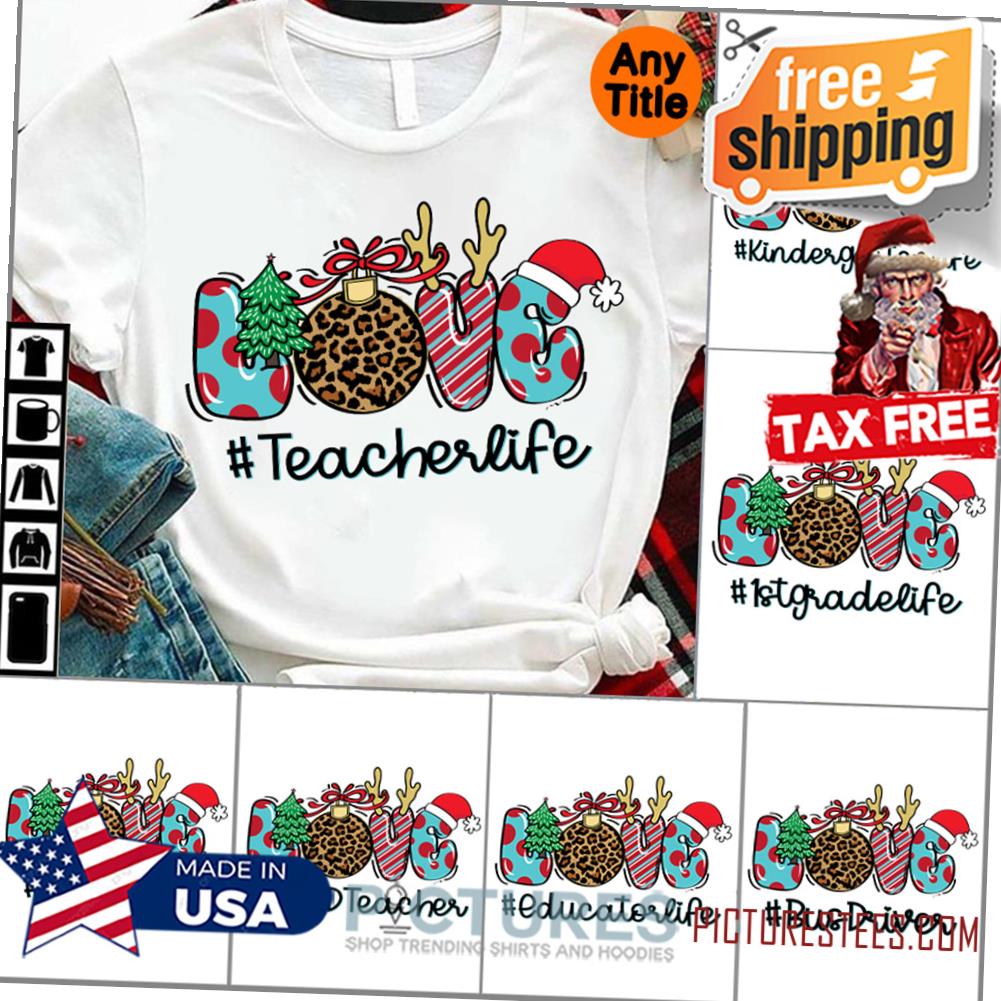 Love Leopard Buffalo Teacher life Christmas Gift shirt, Kindergarten Christmas shirt