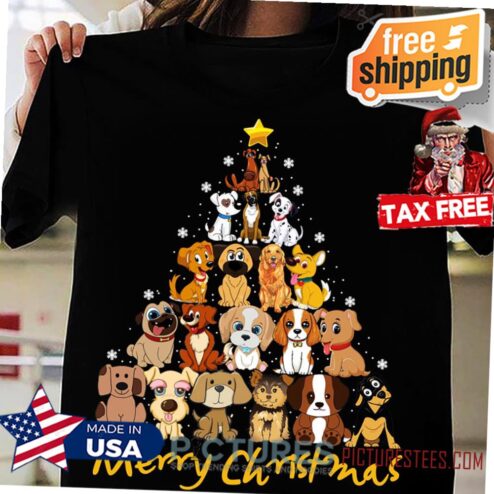 Merry Christmas Dogs Tree Shirt, I Love Dogs shirt, Merry Christmas shirt, Merry Christmas Tree Shirt, Dogs Gift shirt, Love Dogs Gift shirt