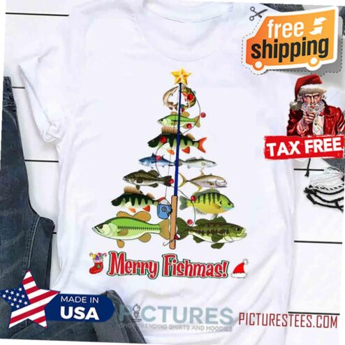 Merry Fishmas Christmas Tree Fishing T-shirt, Merry Christmas 2021, Christmas Gift, Love Fishing T-shirt