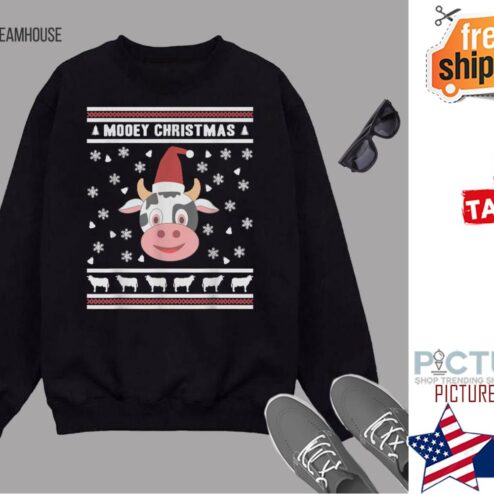 Mooey Christmas Cow Farmer Funny Ugly Christmas Sweater