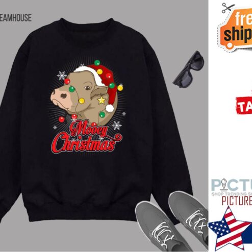 Mooey Christmas Cow Santa Claus Hat Ugly Christmas Sweater