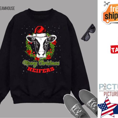 Mooey Christmas Cow Santa Xmas Lights Sweater