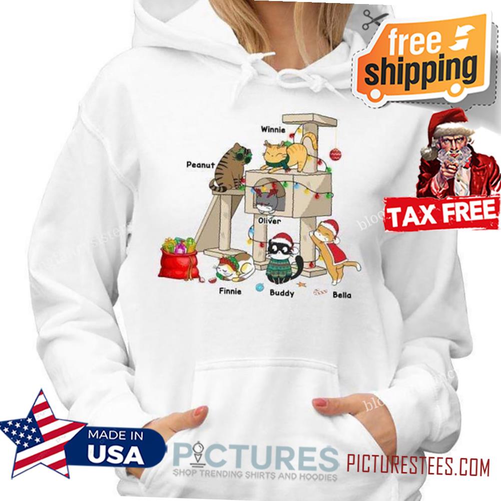 Personalized Christmas Cat Tower Sweatshirt, cute cat owner shirt, cat lover