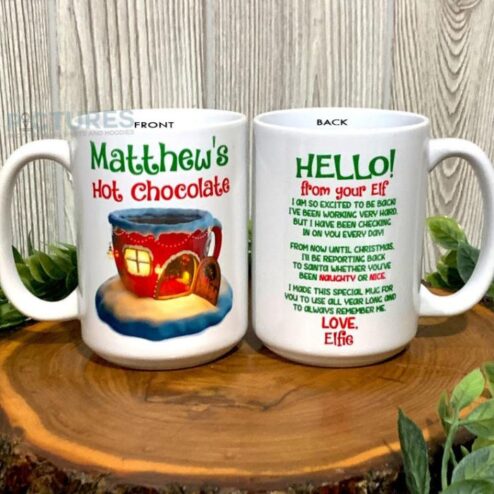 Personalized Hot chocolate hello from your ELF love christmas custom name mug