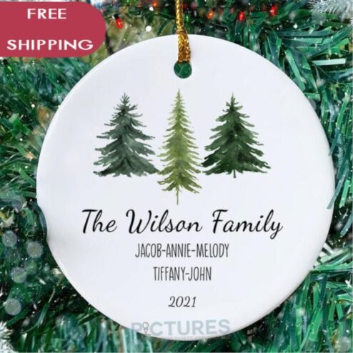 Personalized Pine trees custom name family 2021 ornament