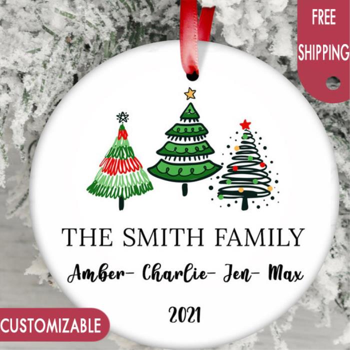 Personalized Pine Trees light christmas 2021 custom name ornament
