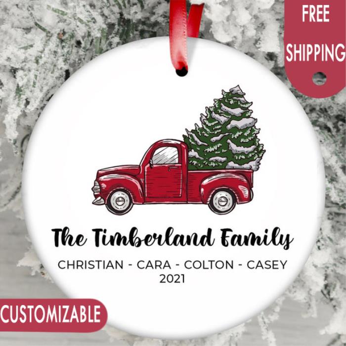 Personalized Truck vintage christmas custom name family ornament