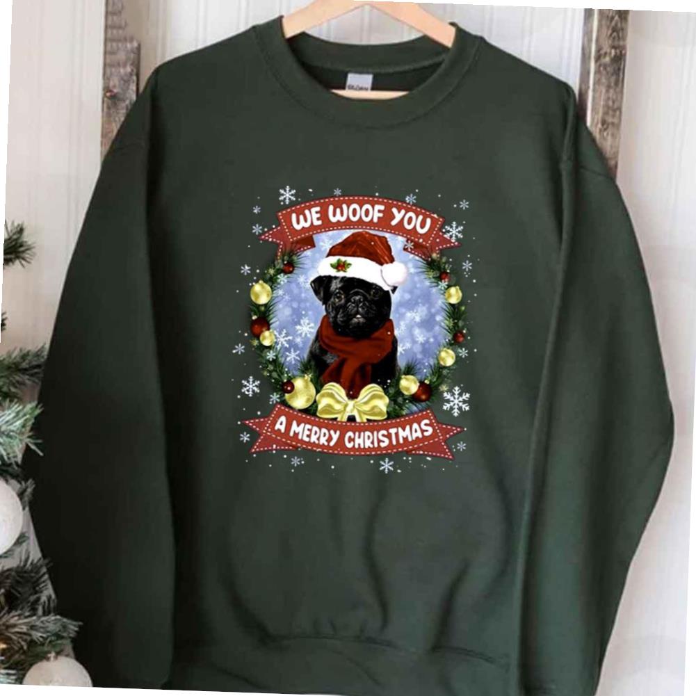 Pug Dog Santa We Woof You A Merry X-mas T-shirt