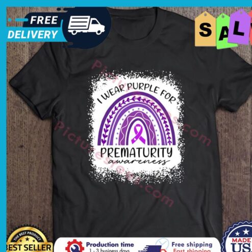Rainbow I wear purple for prematurity awareness shirt