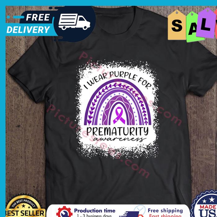 Rainbow I wear purple for prematurity awareness shirt