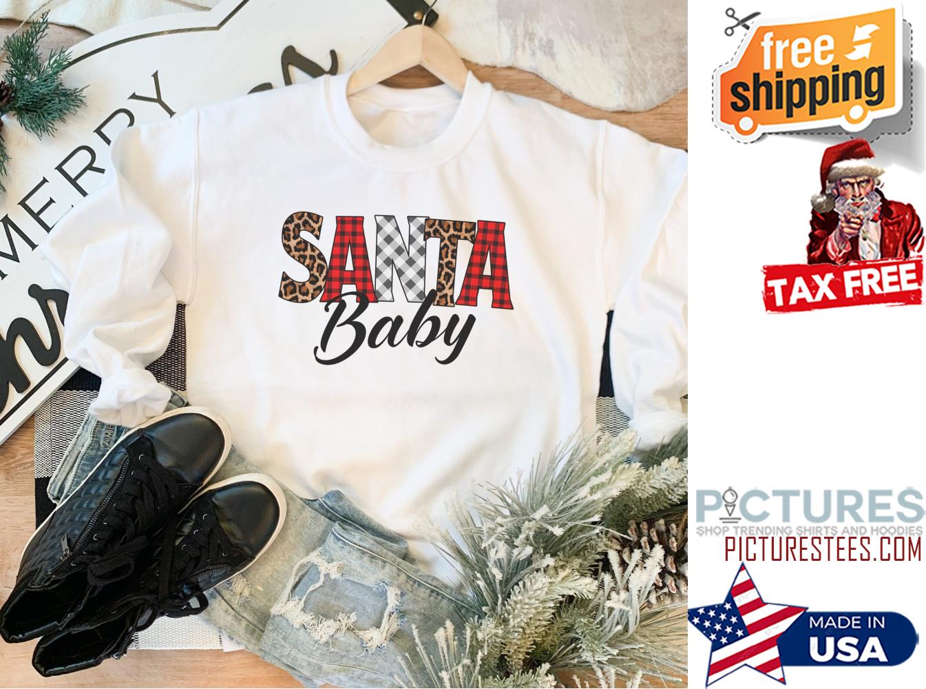 Santa Baby Buffalo Plaid Christmas Leopard Sweatshirt