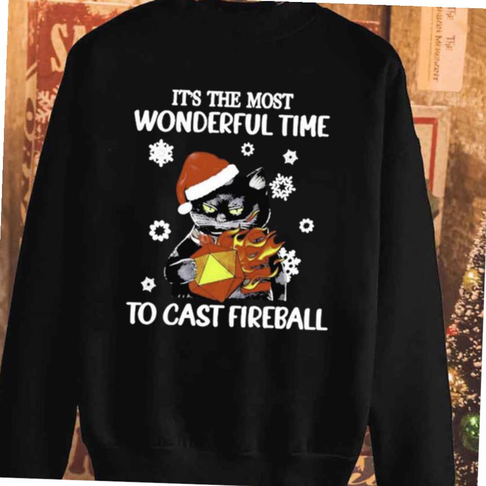 Santa Black Cat It’s The Most Wonderful Time To Cast Fireball X-mas T-shirt
