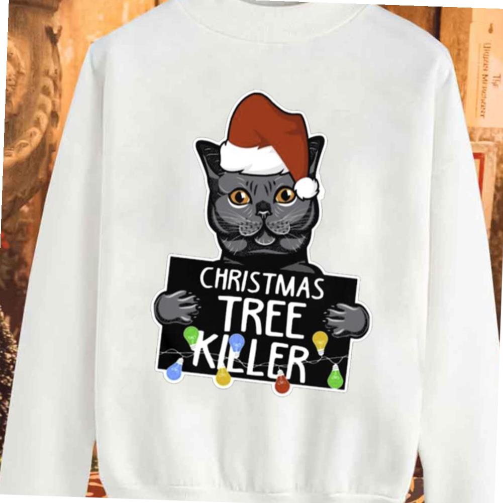 Santa Black Cat X-mas Tree Killer Mugshot T-shirt