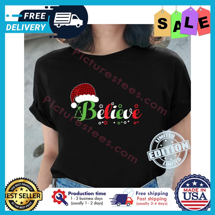 Santa Hat plaid believe christmas shirt