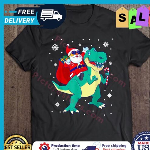 Santa Riding Dinosaur Christmas shirt