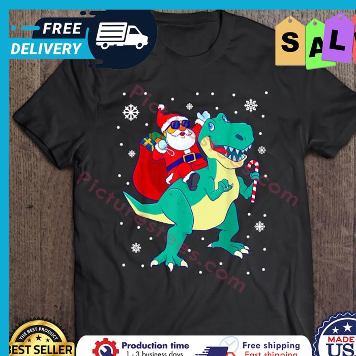 Santa Riding Dinosaur Christmas shirt