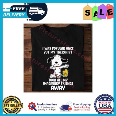 Snoopy and Woodstock I was popular once but my therapist took all my imaginary friends away shirt