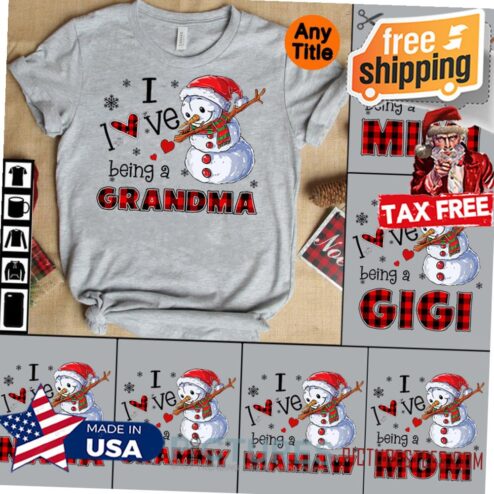 Snow man Plaid Buffalo I love being Grandma Christmas T-shirt, Nana Christmas shirt, Customize Gift shirt for Grandma, I love being a Mom shirt
