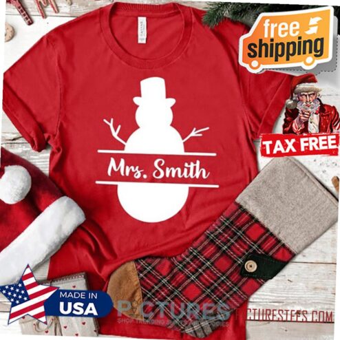 Split Snowman Custom Teacher Name Winter Christmas Shirt, Teacher Holiday Season Shirt, Teacher Christmas Shirt , Winter Shirt UNISEX