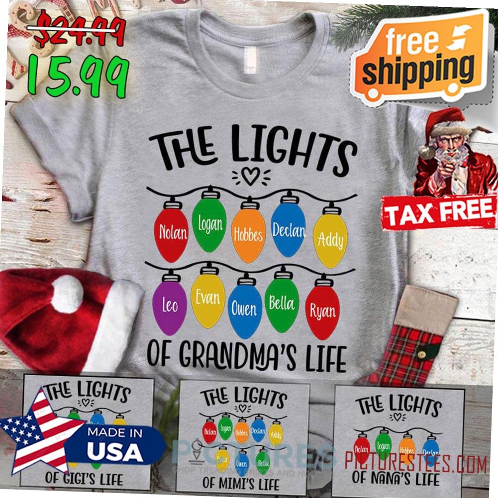 The Lights Of Grandma's Life Grandkids Christmas Shirt, Grandma customize name grandkids light shirt