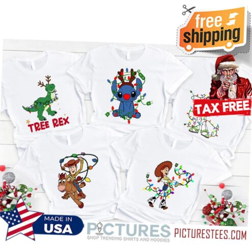 Toy Story Christmas Shirts, Toy Story Christmas Characters Shirt, Tree Rex, Stich, Woody, Jessie, Buzz Lightyear, Christmas Family Tee