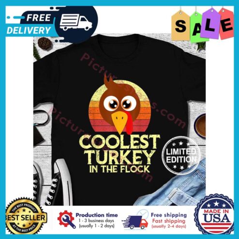 Turkey coolest turkey in the flock retro sunset vintage thanksgiving shirt