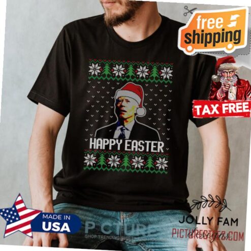 Ugly Christmas Shirt, Mens Funny Christmas Shirts, FJB Biden Xmas, Biden Sucks, Confused Happy Easter Christmas Shirt, Anti-Biden