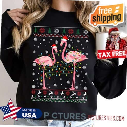 Ugly Christmas Shirt, Flamingo Santa Hat Ugly Christmas Sweater, Flamingo Christmas Shirt, Flamingo Light Xmas, Christmas Gift