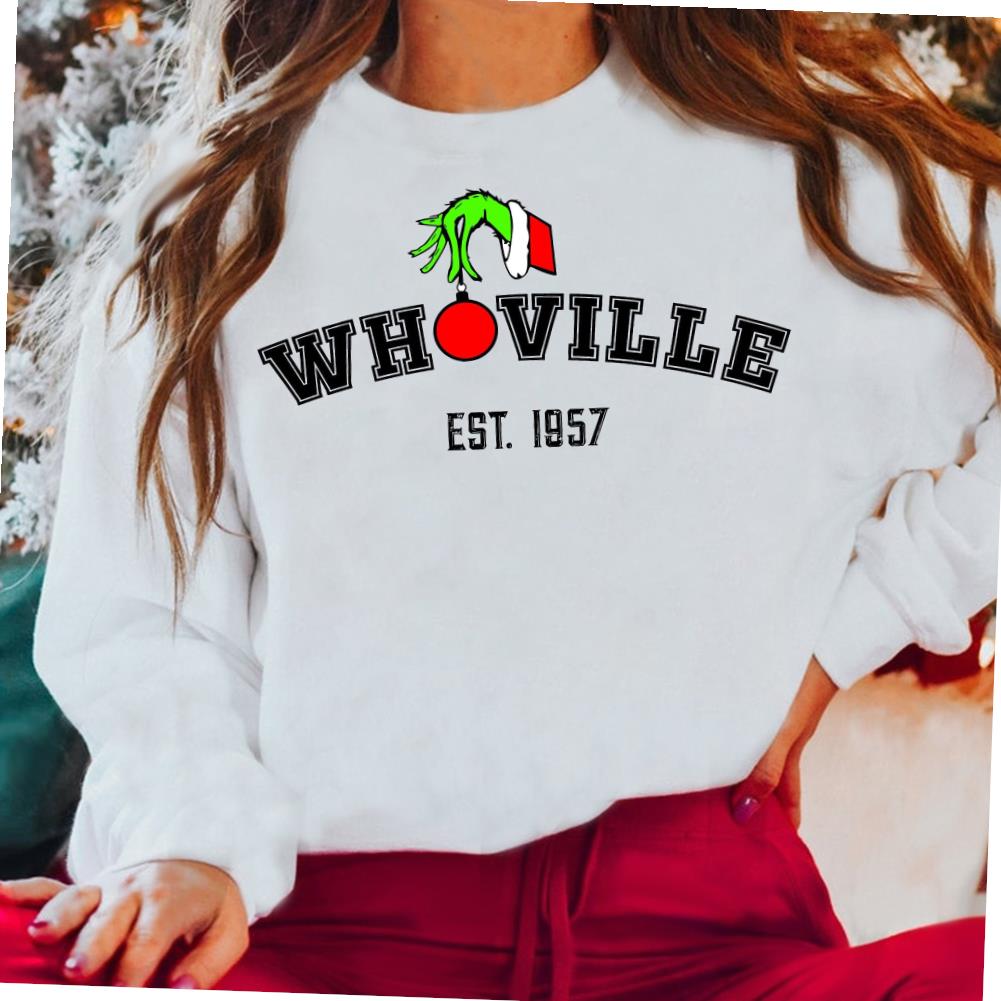 Whoville Grinch Hand Est 1957 Funny X-mas Crewneck T-shirt