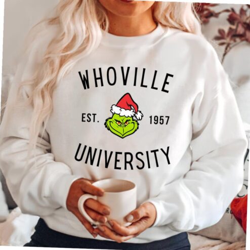 Whoville University The Grinch X-mas Crewneck T-shirt