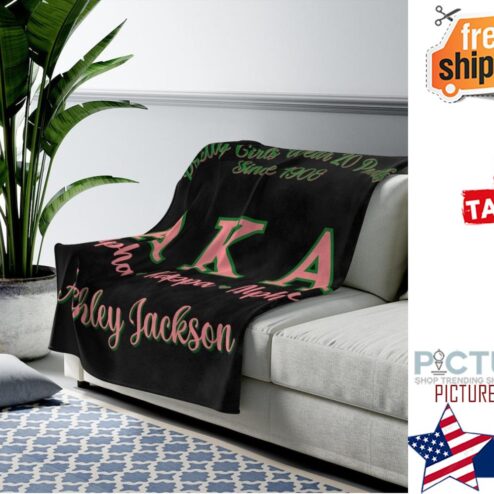 AKA Personalized Blanket, Alpha Kappa Alpha Gift, Pretty Girl Christmas Present Plush Blanket, Pink and Green Custom Velveteen Plush Blanket