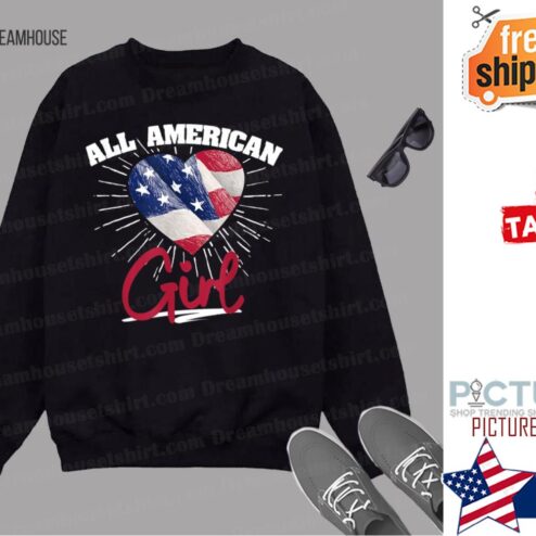America Flag Patriots Labor Day All American Girl Heart shirt