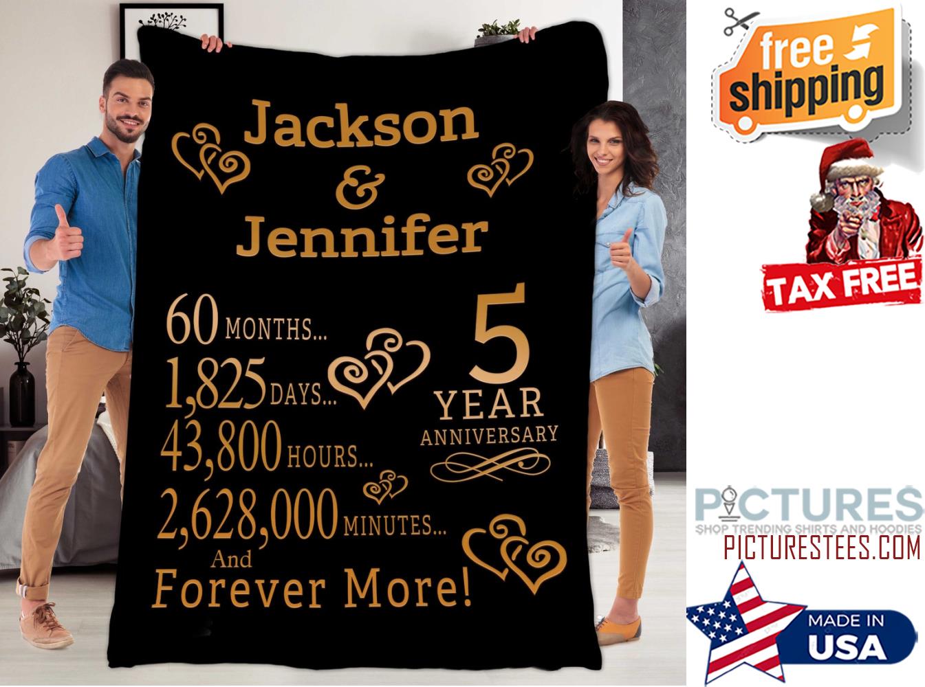 Anniversary Blanket For Couples, Fleece Blanket With Couple Names And Anniversary Year Blanket