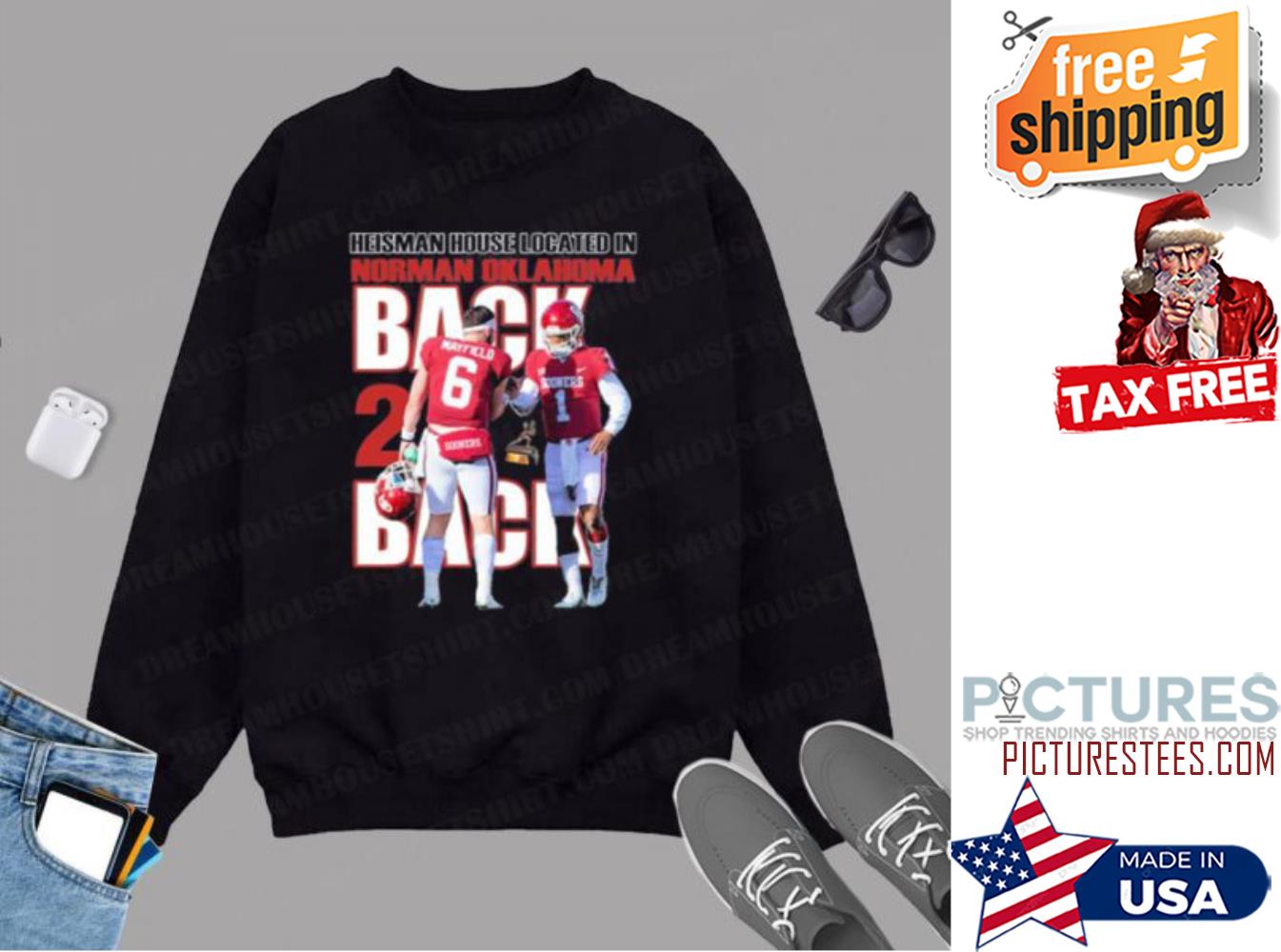 Back And Back Heisman House Located In Norman Oklahoma Mayfield Sweatshirt