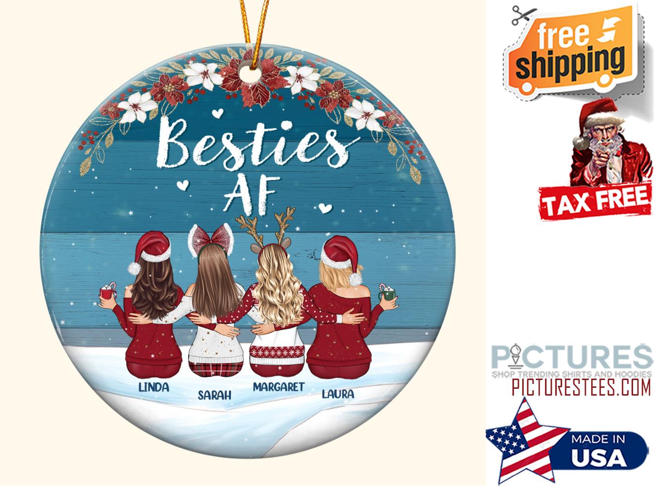 Besties AF Personalized Ceramic Ornament