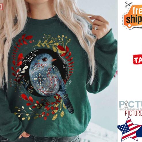 Bird Christmas Scandinavian Norwegian Folk Art Shirt