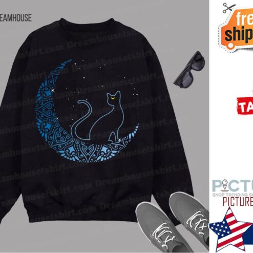 Black Cat Crescent Moon Gift Design Idea For Cat Fans shirt