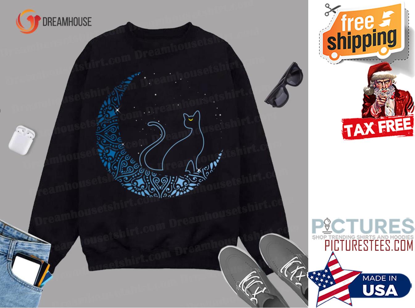 Black Cat Crescent Moon Gift Design Idea For Cat Fans Sweatshirt