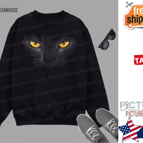 Black Cat Deep Gold Yellow Eyes Look shirt