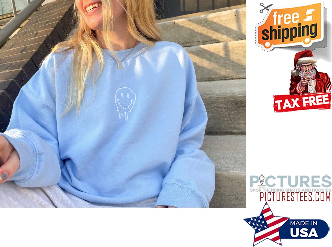 Blue Drippy Smiley Embroidered Crewneck Sweater