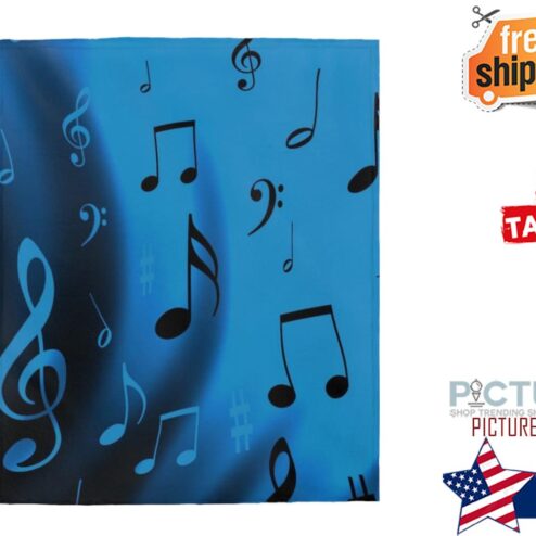 Blue Music Note Velveteen Plush Blanket